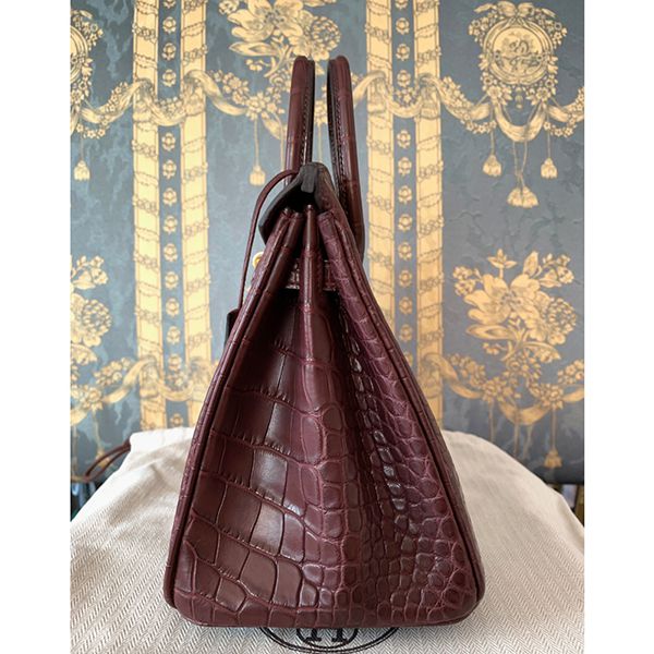 エルメス バーキン25 アリゲーターマットコピー ボルドー x ゴールド金具